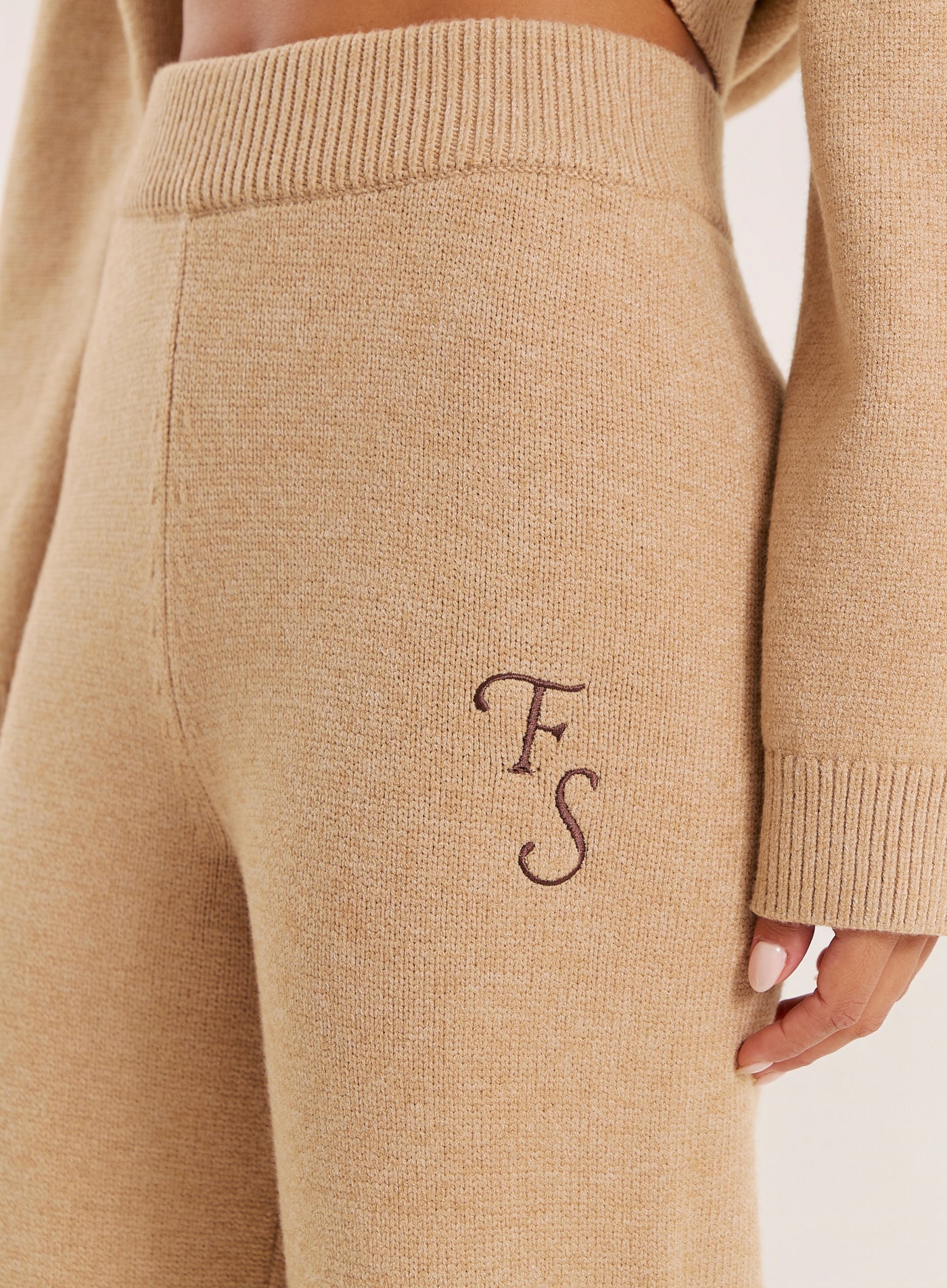 Camel Knitted Fourth Studio Wide Leg Trousers